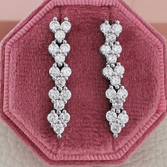 NEW 925 STERLING SILVER DIAMOND LONG HOOP EARRINGS - Picture 2 of 5